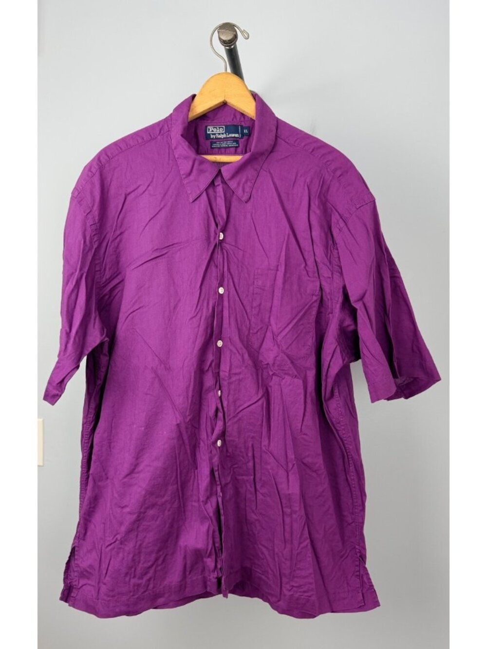 Polo By Ralph Lauren Mens XL Loop Collar Purple Short Sleeve Madras Camp Collar